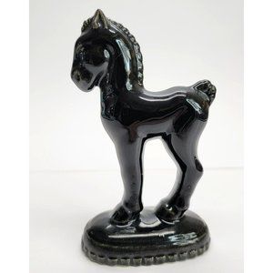 Black Glossy Trojan Horse Figurine Vintage Statue Glossy Repaired PR325